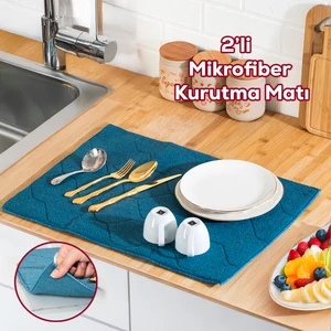 3139-2 2li Mikrofiber Tezgah Üstü Kurutma Matı Kurulama Bezi Süper Emici Bulaşıklık Mavi