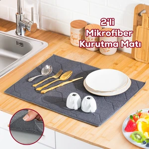 3139-3 2li Mikrofiber Tezgah Üstü Kurutma Matı Kurulama Bezi Süper Emici Bulaşıklık Antrasit
