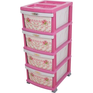 Sağlam Plastik Elegant Desenli Komidin (4 Çekmeceli Sebzelik) Pembe