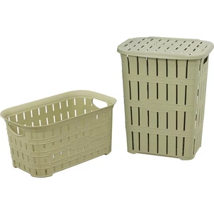 Sağlam Plastik Bambu Kirli Çamaşır Sepeti Çamaşır Sepeti 2'li Set