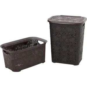 Plastik Dantel Kirli Çamaşır Sepeti- Çamaşır sepeti 2'li Set