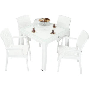 Elit Rattan 90x90 Elit Koltuk Camlı Masa Takımı Beyaz