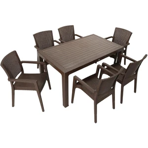 Rattan Masa Takımı 90x150 Camsız Masa 6 Kişilik Rattan Sandalye Seti Bahçe Balkon Teras Takımı