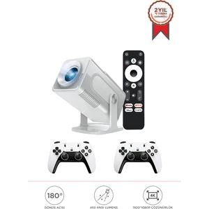 HCS350 Max Beyaz Taşınabilir Retro 1080P Video Konsolu Android Akıllı Projektör Projeksiyon