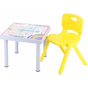 Plastik Mandella Rubi Türkçe Desenli Çocuk Masası 1 Adet Nova Büyük Çocuk Koltuk Sarı