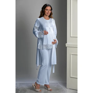 Mavi Özel Tasarım Hamile ve Lohusa Pijama Takım 3'lü Set - 2xl