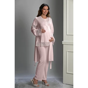 Pudra Özel Tasarım Hamile ve Lohusa Pijama Takım 3'lü Set - L