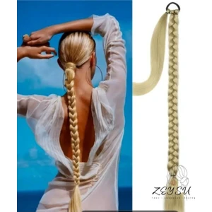 Bal Köpüğü Renk At Kuyruğu Takma Lastik Tokalı Örgülü Saç (65 Cm)