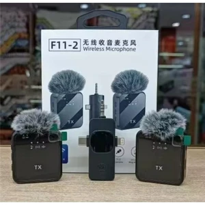 F11-2 Kablosuz Yaka  Mini Mic Tak ve Çalıştır Canlı Yayın Vlog Kablosuz Yaka Çift Verici Mikrofon