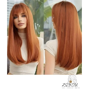 Bakır Düz Çıtçıtlı Saç Postiş Takma Saç 60 cm 120GR Isıya Dayanıklı Yarımay