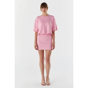 Beli Lastikli Elbise Pembe