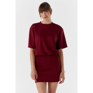 Beli Lastikli Elbise Bordo