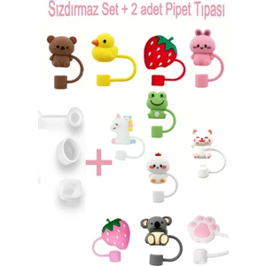 Quencher Yeni Nesil Pipetli Termos Uyumlu Sızdırmaz Set + 2 Adet Pipet Tıpası Pipet Koruyucu