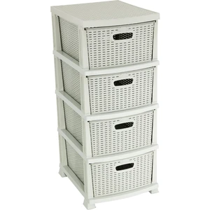 Sağlam Plastik Rattan Komidin (4 Çekmeceli Sebzelik) Kirli Beyaz