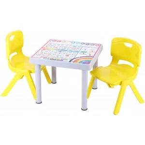 Plastik Mandella Rubi İngilizce Desenli Çocuk Masası 2 Adet Nova Orta Çocuk Koltuk Sarı