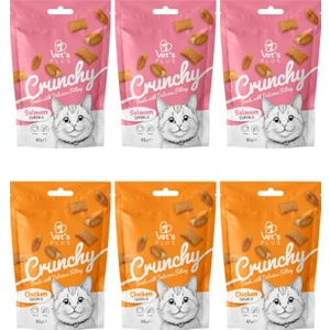 Vet's Plus Crunchy Karışık Kedi Ödül Maması 60GR (6 Adet) - Somonlu ve Tavuklu Içi Dolgulu Dışı Çıtır Kedi Ödül