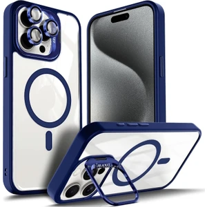 Iphone 15 Pro Max Kılıf Standlı Mika Magsafe Hassas Butonlu Metal Tuşlu + Kamera Lens Camı Hediyeli Set