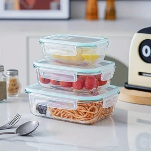 Ciho 3 Lü Set (1040ML-700ML-410ML) Cam Kilitli Vakumlu Dikdörtgen Hava Geçirmez Kapaklı Saklama Kabı