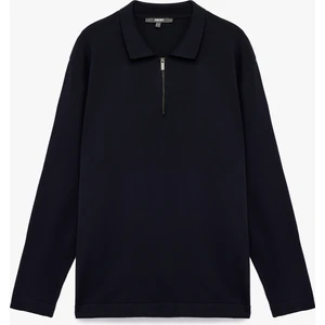 Uzun Kollu Basic Viskon Yarım Fermuarlı Triko Kazak