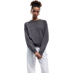 Pamuklu Bisiklet Yaka Şardonlu Sweatshirt