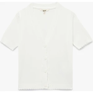 Düğmeli Kısa Kollu V Yaka Triko Hırka