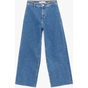 Yüksek Bel Rahat Kesim Geniş Paça Pamuklu Jean Pantolon - Culotte Jeans