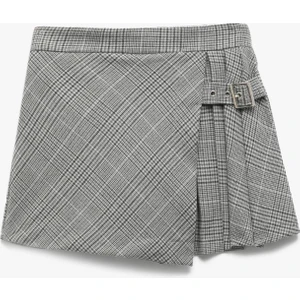 Ekose Desenli Kemer Detaylı Pileli Şort Etek