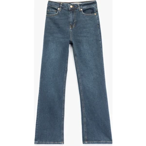 Yüksek Bel Dar Kalıp Düğmeli Cepli Ispanyol Paça Crop Jean Pantolon - Flare Jeans