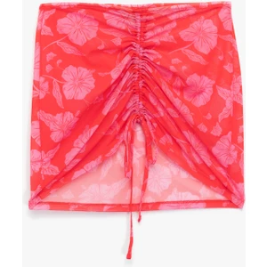 Drapeli Büzgülü Çiçekli Mini Pareo Etek