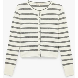 Uzun Kollu Bisiklet Yaka Çizgili Triko Hırka