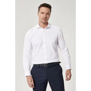 Altınyıldız Classics Erkek Beyaz Slim Fit Dar Kesim Italyan Yaka Armürlü Gömlek