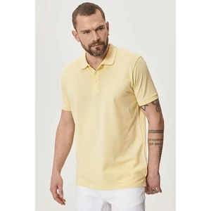 AC&Co / Altınyıldız Classics Erkek Çekmeyen Pamuklu Kumaş Slim Fit Dar Kesim Sarı-Beyaz Kıvrılmaz Polo Yaka Tişört