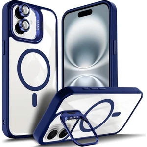 Iphone 16 Kılıf Standlı Mika Magsafe Hassas Butonlu Metal Tuşlu + Kamera Lens Camı Hediyeli Set