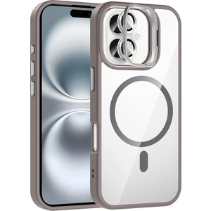 Iphone 16 Kılıf Standlı Mika Magsafe Hassas Butonlu Metal Tuşlu + Kamera Lens Camı Hediyeli Set