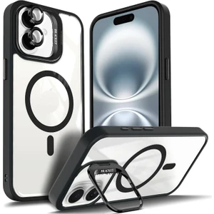 Iphone 16 Kılıf Standlı Mika Magsafe Hassas Butonlu Metal Tuşlu + Kamera Lens Camı Hediyeli Set
