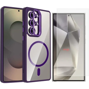 Samsung Galaxy S25 Ultra Kılıf Standlı ve Kamera Lens Hediyeli M-Safe Şarj Özellikli Zore Etro Kapak + Nano Ekran Koruyucu