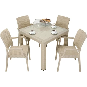 Elit Rattan 90x90 Elit Koltuk Camlı Masa Takımı Çölbeji