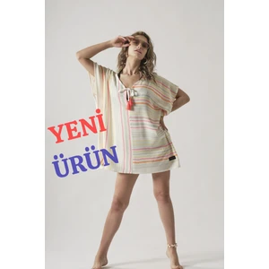 Turuncu Püsküllü Pamuklu Yazlık Plaj Elbisesi Standart Beden