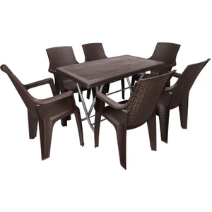 Zeugma 70x120 Katlanır Ayak 6 Kişilik Nibras Koltuk Masa Takımı Kahverengi