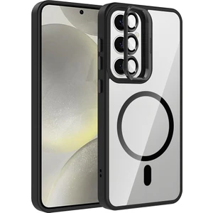 Galaxy S24 Kılıf Standlı ve Kamera Lens Hediyeli M-Safe Şarj Özellikli Otnv Etro Kapak - Siyah