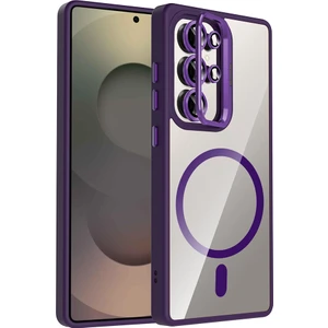 Galaxy S25 Ultra Kılıf Standlı ve Kamera Lens Hediyeli M-Safe Şarj Özellikli Alt Etro Kapak - Derin