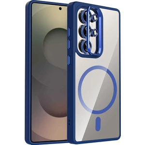 Galaxy S25 Ultra Kılıf Standlı ve Kamera Lens Hediyeli M-Safe Şarj Özellikli Alt Etro Kapak - Laciv