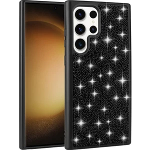 Galaxy S22 Ultra Kılıf Parlak Taşlı Tasarım Otnv Pırlanta Kapak - Siyah