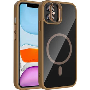 iPhone 11 Kılıf Standlı ve Kamera Lens Hediyeli M-Safe Şarj Özellikli Otnv Etro Kapak - Desert Titan
