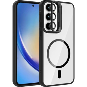 Galaxy A55 Kılıf Standlı ve Kamera Lens Hediyeli M-Safe Şarj Özellikli Otnv Etro Kapak - Siyah