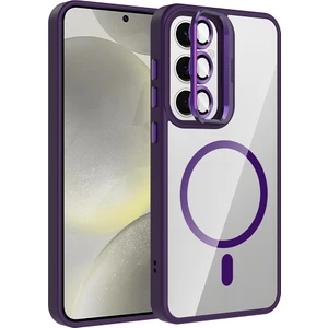 Galaxy S24 Kılıf Standlı ve Kamera Lens Hediyeli M-Safe Şarj Özellikli Nvg Etro Kapak - Derin Mor