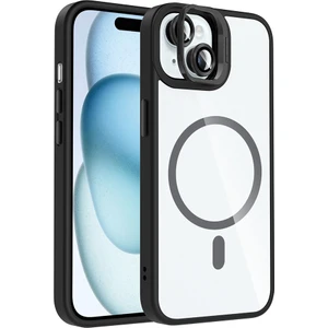 iPhone 15 Kılıf Standlı ve Kamera Lens Hediyeli M-Safe Şarj Özellikli Otnv Etro Kapak - Siyah