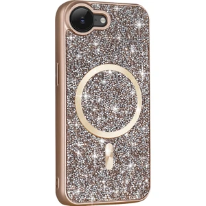 iPhone 16E Kılıf Pırlanta Tasarımlı M-Safe Şarj Özellikli Otnv Mozaik Silikon Kapak - Desert Titanyu