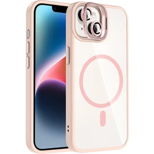 iPhone 13 Kılıf Standlı ve Kamera Lens Hediyeli M-Safe Şarj Özellikli Otnv Etro Kapak - Pembe
