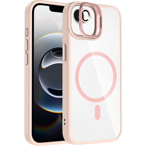 iPhone 16E Kılıf Standlı ve Kamera Lens Hediyeli M-Safe Şarj Özellikli Alt Etro Kapak - Pembe